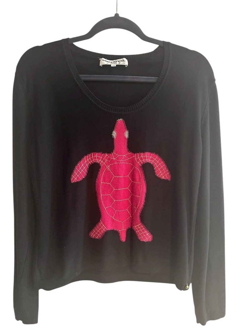 Sonia Rykiel Scoop Neck Pink Turtle Sweater Women's 42 Large Novelty Sea Animal